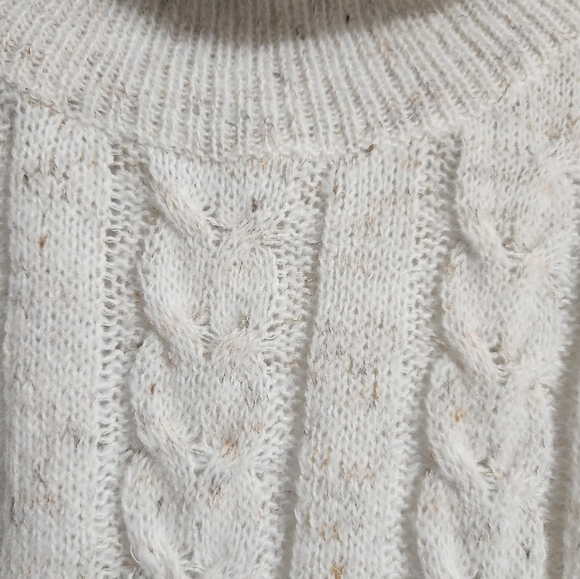 Cold Shoulder Cream Cable Knit Turtleneck Sweater - Picture 4 of 7